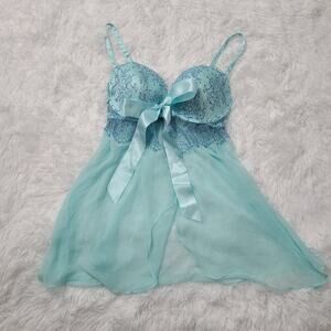 Victoria's Secret Womens Sz 34D Light Blue Fairy Open Front Slip Top Nightie